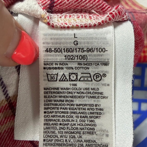 Gap Womens Red White Plaid Flannel Button Down Shirt Large 100% Cotton Long Slv - Picture 13 of 13